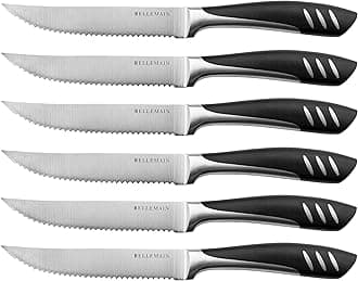Bellemain Premium Steak Knives Set of 6, Kitchen Knife Sets with Steel Blades for Precise Cutting, Lightweight Steak Knife Set Stainless Steel & Durable, Serrated Steak Knives Dishwasher Safe