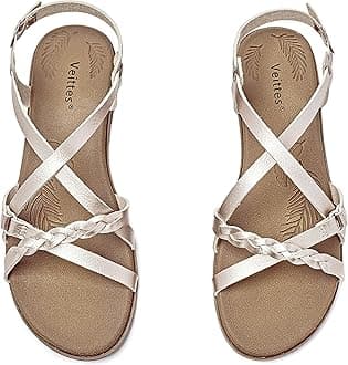 Veittes Women's Casual Flat Sandals,Fashion Braided Criss Cross Strap Braided,Adjustable Ankle Straps, Open Toe Summer Sandals