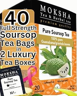 Pure Soursop Tea made with Pure Graviola Leaf- Guanabana Leaves- 40 Tea Bags Moksha Ayurveda (pack of 2)
