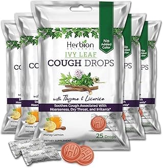 HERBION Naturals Ivy Leaf Cough Drops with Thyme & Licorice, Honey Lemon Flavor, Soothes Cough, for Adults & Children Over 6 Years, 125 Count, Pack of 5