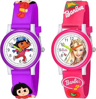 White Dial Barbie Love Watch Rubber Analogue Girl's Watch Combo of 2 (Multicolor)
