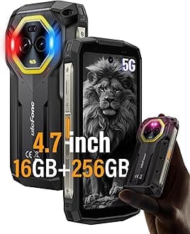 Ulefone Armor Mini 20 Pro 5G Rugged Cell Phone 4.7” HD+, MTK Dimensity 6300, 16GB RAM+256GB ROM, 6200mAh/Wireless Charging, Android 14, 50+64+32MP, LED Light, NFC Unlocked Smartphone, GPS/Face Unlock