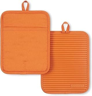 KitchenAid Ribbed Soft Silicone Pot Holder 2-Pack Set, Honey, 7"x9"
