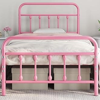 Yaheetech 3ft Single Bed Frame Vintage Iron Platform Bed with High Headboard and Footboard, Strong Metal-Framed Bed with Storage Pink