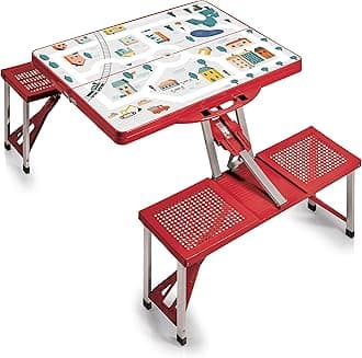ONIVA - a Picnic Time brand Play Town Folding Picnic, Camping, Outdoor Table with Umbrella Hole, 53 x 33.75 x 26.25, Red