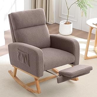 Rocking Chair Nursery with Foot Rest, Nursing Rocking Chairs for Mom Nursery, Teddy Rocker Glider with High Backrest for Living Room, Bedroom, Coffee