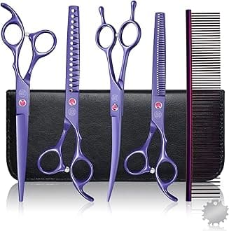 Moontay Professional Dog Grooming Scissors Set, 7 Inch/8 Inch Pet Grooming Scissors Chunkers Shears for Dog, Curved Dog Grooming Scissors, Thinning Shears for Dog with Grooming Comb