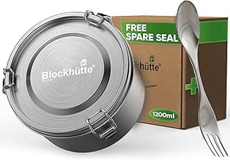 Blockhütte Stainless Steel Food Containers I 1200ml with Spork, Spare Seal, Round I Tiffin, Stainless Steel Lunch Box Leakproof – Bento Metal Lunch Box for Adults, Kids, Food Storage Containers