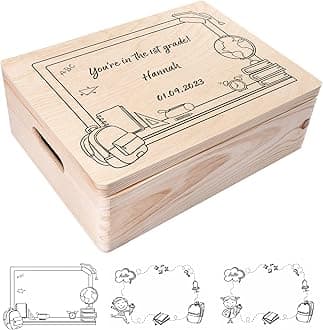 Personalized Wooden Storage Box School Box Minimal | 15.8x11.8x5.5in (+-0.5) | Multiple Choice | Hinged Lid Handle Engraving | Unpainted Gift Box | UNSANDED Keepsake Souvenir Chest