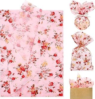 Benvo 20 Sheets Floral Print Tissue Paper 20 inch x 29 inch Decoupage Paper Decorative Tissue Paper Gift Wrapping Paper Flower DIY Art Craft Paper for Spring Wedding Birthday Baby Shower(Style D)