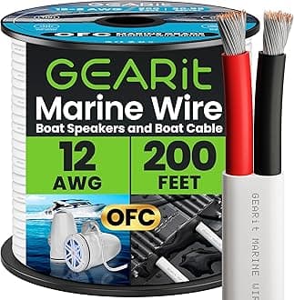 - GEARit 12 Gauge Marine Wire, 12/2 AWG (200ft) Marine Grade Tinned Copper Oxygen Free, Duplex 2-Conductor Insulated Red & Black Electrical Cable for Boat, Automotive, RV, Camper, Trailer