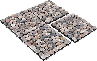 PURE ERA Pebble Interlocking Floor Deck Tiles Polished Real Stone Tile Indoor Outdoor Use 12”x12” (4Pcs, 4 sq. Ft, Natural Mixed Color)- Great Upgrade to Patio Backyard Pathway