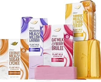 Plant Milk Cleansing Bar Soap Variety Pack 4 for Moisturized Skin, with Gentle Cleansers, No Sulfate Cleansers or Parabens, 98% Biodegradable Formula, 5 oz
