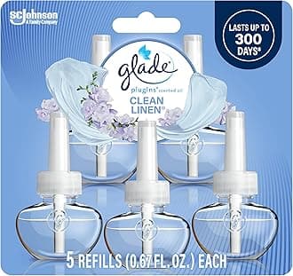 Glade PlugIns Refills Air Freshener, Scented and Essential Oils for Home and Bathroom, Clean Linen, 3.35 Fl Oz, 5 Count