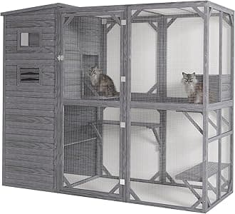 Mxsunh Large Catio Outdoor Cat Enclosure,Weatherproof Outdoor Cat House for Mulitiple Cats Play with 4 Platforms,5 Windows,Sunshine Roof,for Patio,77" L x 33.5" W x 70" H(Grey)