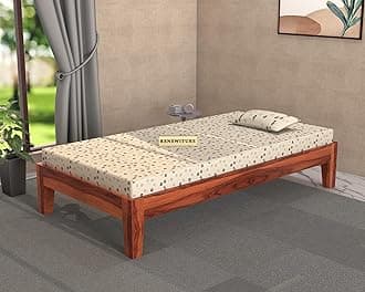 Sheesham Wood Single Size Bed for Living Room Furniture Solid Wooden Single Bed Palang for Home Without Storage Single Size Cot for Bedroom (Natural Finish)