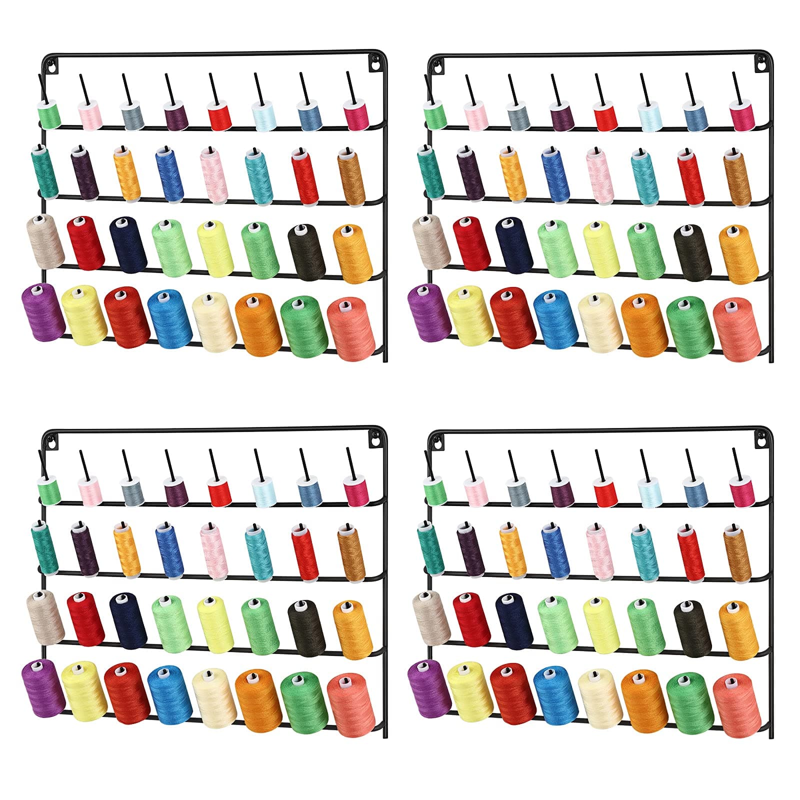 4 Pack Sewing & Embroidery Thread Rack Wall-Mounted Thread Holder Metal Sewing Organizer with Hanging Tools, Large Thread Organizer, 32-Spool