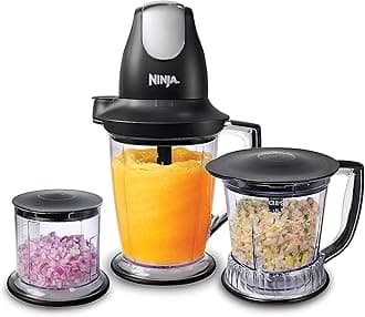 QB1004 Blender/Food Processor with 450-Watt Base, 48oz Pitcher, 16oz Chopper Bowl, and 40oz Processor Bowl for Shakes, Smoothies, and Meal Prep,Black