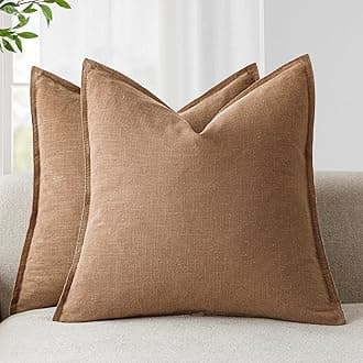 Foindtower Pack of 2, Decorative Linen Soild Throw Pillow Covers Soft Accent Cushion Case Boho Farmhouse Pillowcase for Chair Couch Sofa Bedroom Living Room Home Decor 20 x 20 Inch Light Khaki Brown