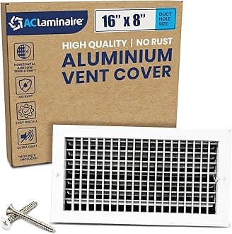 16" x 8" Duct Hole Aluminum Single Deflection Adjustable Air Supply Register, Decorative HVAC Vent Cover, Ceiling & Wall AC Deflector, Heating & Cooling Supply with Multi-Shutter Damper – ACLAMINAIRE