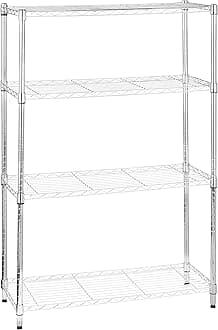 Amazon Basics 4-Tier Steel Rack, Shelf, Metal Rack, Load Capacity 1400 lbs (635 kg), Width 36.0 x Depth 14.0 x Height 54.0 inches (91.4 x 35.6 x 137.2 cm), Chrome