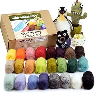 Woolbuddy Felting Wool, Needle Felting Wool, Eco Wool Kit, Felting Wool Pack, Clean, Carded Colored Roving Wool, for Needle Felting Kit Beginner, Wet Felting, Felting Supplies, with Guide Card