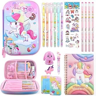 Unicorn Pencil Case, Valentines Day Birthday Gifts for Kids, Cute Pencil Case for Girls, 3D EVA Large Capacity Pink Pencil Pouch for Kids, Kawaii Stationery Set School Supplies Pencil Box for Kids 3+