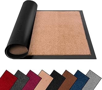 Washable Dirt Trapper Door Mats Indoor & Outdoor, Heavy Duty Non Slip Doormats, Rubber Backed Floor Mat, Super Absorbent Front Door Mat, Entrance Rug (Beige-Plain, 120cm x 180cm)
