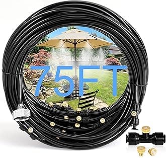 Misters for Outside Patio - 75FT Misting Cooling System with 28 Brass Nozzles and 3/4" Adapter, 23M DIY Outdoor Misters Kit for Garden, Greenhouse, and Patio Cooling