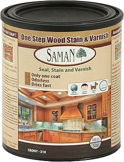 SamaN Interior One Step Wood Seal, Stain and Varnish – Oil Based Odorless Dye - Protection for Furniture and Fine Wood (Ebony SAM-318, 32 oz)