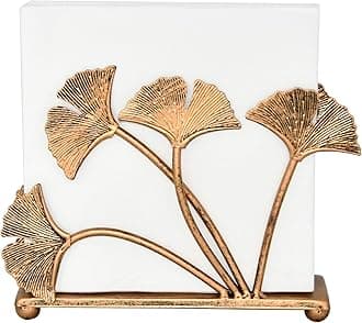 OwlGift Modern Ginkgo Leaves Design Napkin Holder for Tables, Metal Paper Napkin Storage for Kitchen, Stylish Paper Towel Dispenser, Mail Letter Sorter Rack, Document File Organizer – Bronze