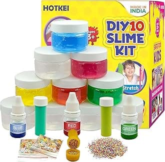 (10 Slime kit) Fruit Scented Colorful DIY Magic Toy Slime Gel Jelly Clay Putty Set Toys for Girls Kids Boys Slime kit Set Toys with Glitter| Charms | Beads Slime Making Kit
