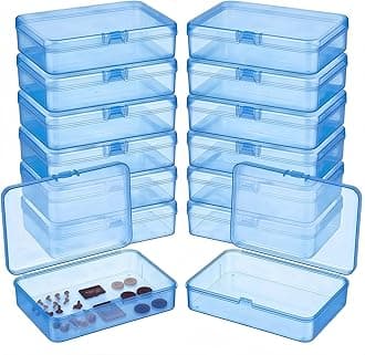 – 12 Pack Plastic Storage Boxes with Lids 11.5 x 8.5 x 2.8 cm – Blue Rectangular Small Containers for Diamond Art Accessories, Beads, Crafts and Hardware, Stackable Organiser Box Set
