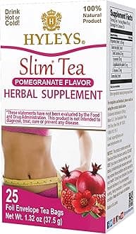 Hyleys Slim Tea Pomegranate Flavor - Weight Loss Herbal Supplement Cleanse and Detox - 25 Tea Bags (1 Pack)