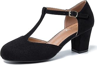 Women's T-Strap Mary Jane Pumps, Block Heel, Closed Toe, Dress Shoes with Buckle