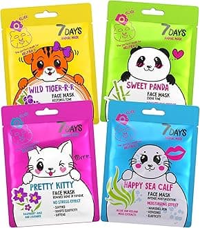 7Days Hydrating Face Sheet Masks | Natural Biodegradable Sheet Masks for Beauty & Skincare | Perfect Pamper Gifts for Women & Teenage Girls