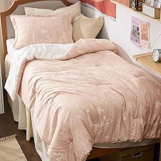 Bedsure Twin/Twin XL Comforter Set - Dusty Rose Bed Set, 2 Pieces Cute Floral Bedding, 1 Soft Reversible Botanical Flowers Comforter and 1 Pillow Sham