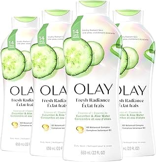 Olay Body Wash for Women, Fresh Radiance, Refreshing & Renewing, Made with Plant Based Cleansers, B3 Botanical Complex, For All Skin Types, Cucumber & Aloe Water Scent, 22 fl oz (Pack of 4)