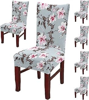 BRIDA® Stretchable Floral Geometric Printed Dining Chair Covers Elastic Chair Seat Case Protector, Slipcovers (6 Chair Cover, Grey Pink)