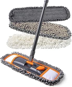 CLEANHOME Mops for Floor Cleaning with 3 Different Washable Pads and Extendable 55” Long Handle, Multifunction Dust Mop for Hardwood,Marble,Tile Floor Mopping,Orange