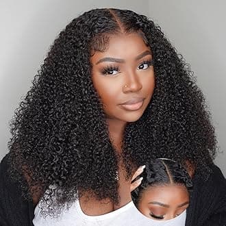 V SHOW Afro Kinky Curly Wear and Go Glueless Wigs Human Hair Pre Plucked Pre Cut 7x5 HD Lace Front Wigs Pre Bleached Bye Bye Knots 180% Density Afro Curly Lace Closure Wig Human Hair for Women 22 Inch