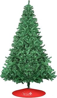 7Ft Artificial Holiday Christmas Tree with 1000 Branch Tips, Christmas Tree Skirt, Easy to Assemble, Metal Hinges and Collapsible Base for Home, Office, Party Decorations, Green