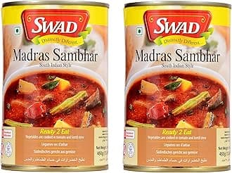 Swad Ready to Eat Madras Sambhar Instant Mix Vegetarian Heat & Eat with No Added Preservative - 450 Grams (Pack of 2)