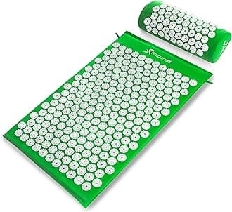 ProsourceFit Acupressure Mat and Pillow Set for Back/Neck Pain Relief and Muscle Relaxation, Large - Green/White