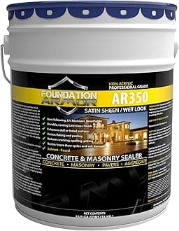 Armor AR350 Low Gloss Wet Look Concrete Sealer 5 Gallon - Professional Grade Color Enhancing Solvent Based Acrylic Sealer for Exterior Concrete and Pavers - 50 VOC