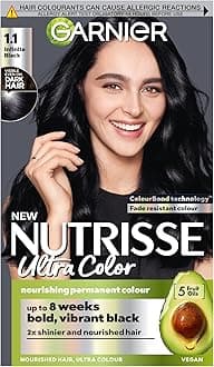 Garnier Nutrisse Ultra Color, Permanent Hair Dye, Intense Colour, For All Hair Types, 1.10 Infinite Black