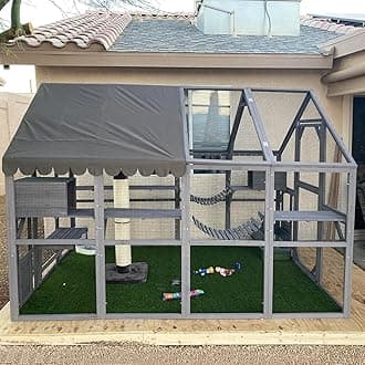 Aivituvin Cat House Outdoor Catio Kitty Enclosure with Super Large Enter Door,Wooden Cat Cage Condo Indoor Playpen with Platforms,Small House 110" L