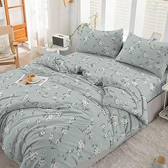 Cotton Comfort Bedding & Linen 2PCS Single Duvet Cover Set 100% Egyptian Cotton Bedding Single Bed Set 400 Thread Count Floral Printed Mint Bloom Duvet Cover Single with Pillow Case