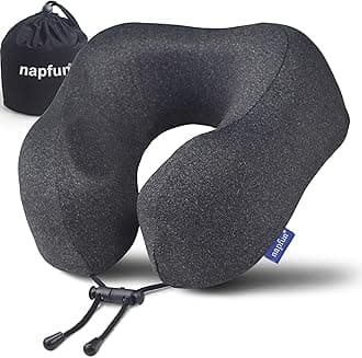 napfun Neck Pillow for Traveling, Upgraded Travel Neck Pillow for Airplane 100% Pure Memory Foam Travel Pillow for Flight Headrest Sleep, Portable Plane Accessories, Full Black