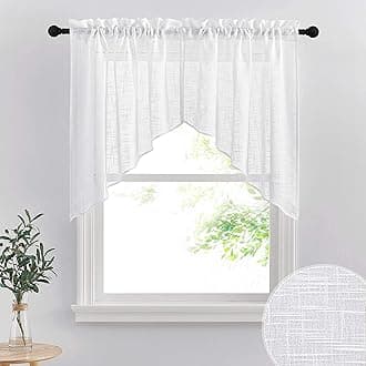 RYB HOME Short Kitchen Valances and Curtain Set, Privacy White Linen Swag Curtains, Semi Sheer Bathroom Tiers for Small Windows, 36 x 36 inch, 1 Pair